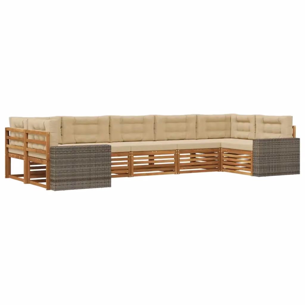 Set di divani da esterno a forma di U vidaXL in legno di acacia con cuscini, colore beige e marrone – 2