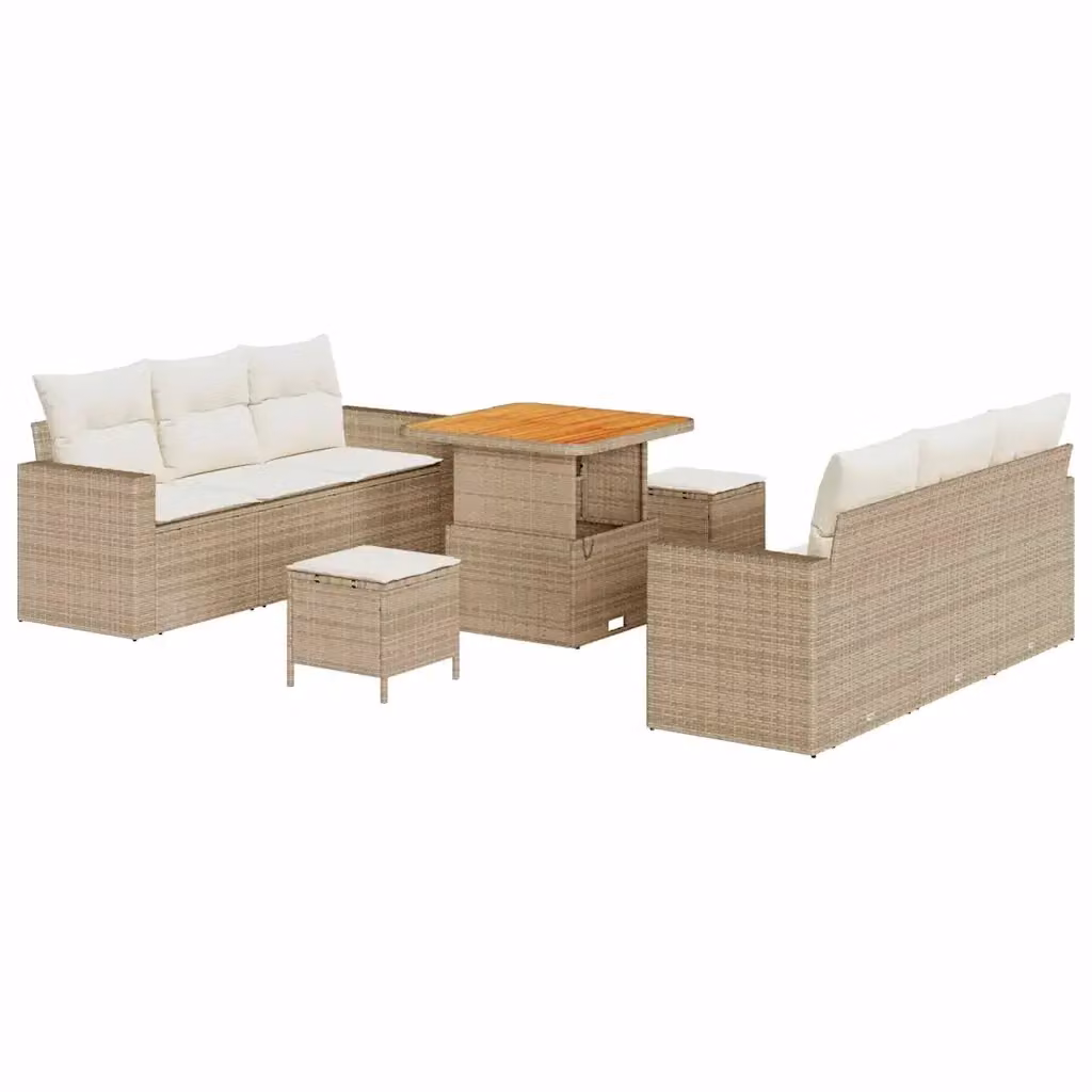 Set Divano da Giardino vidaXL 9 Pezzi in Polyrattan Beige con Cuscini e Tavolino per Terrazza e Balcone – 2