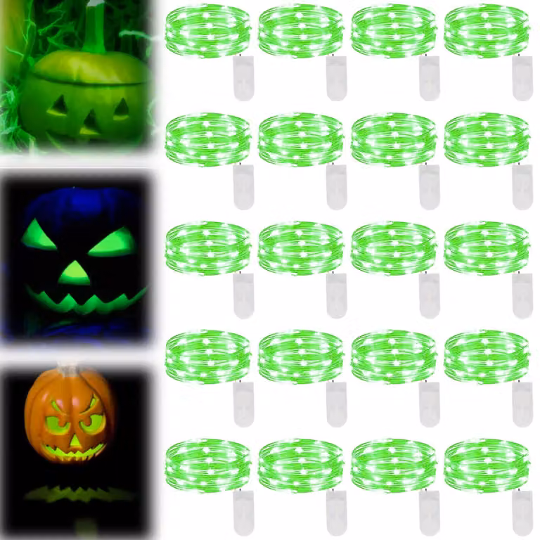 Catena luminosa a LED, verde, 20 luci, 2 metri, alimentazione a batteria, grado di protezione IP43