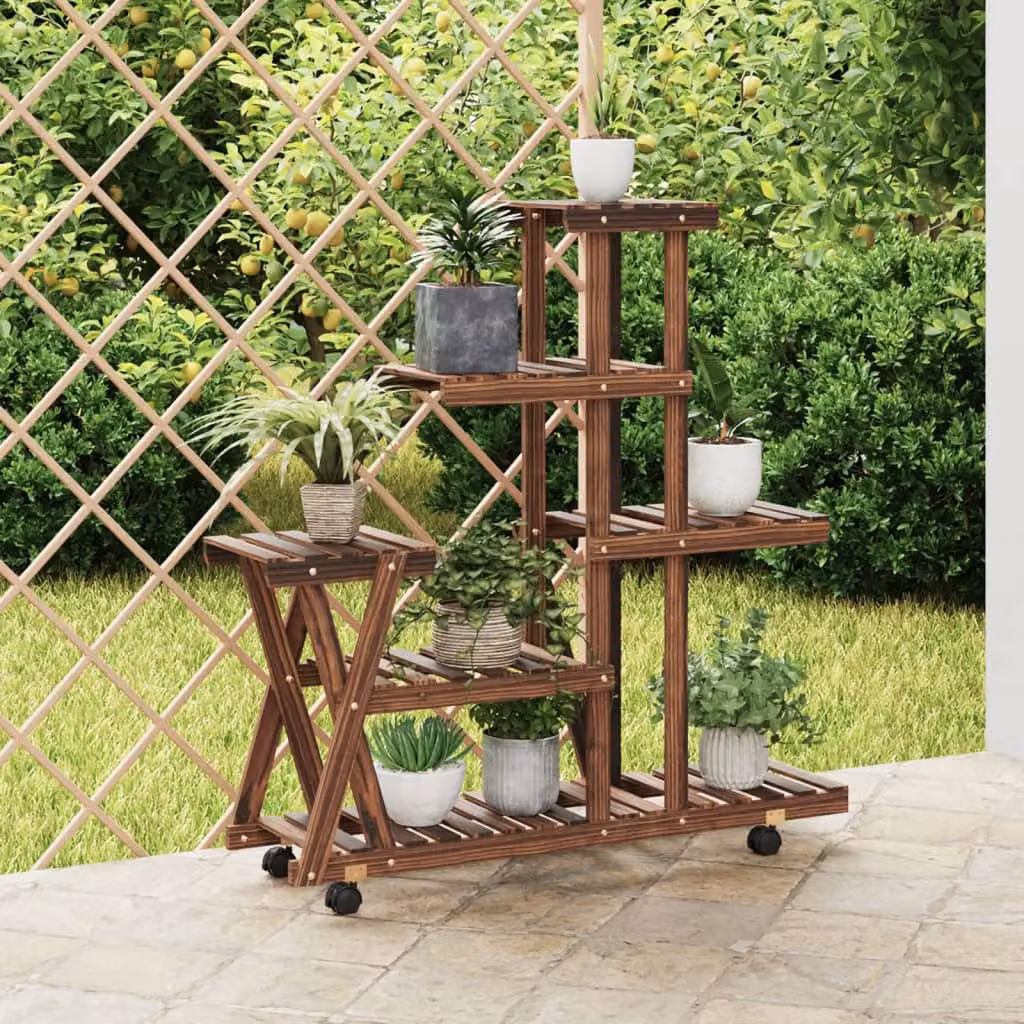 vidaXL Portafiori con Ruote in Legno di Abete Marrone L/P/H: 95 x 25 x 101 cm