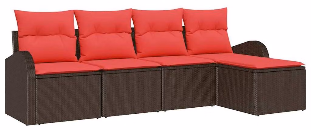 Set di divani con cuscino 5 pcs Marrone e Rosso polyrattan