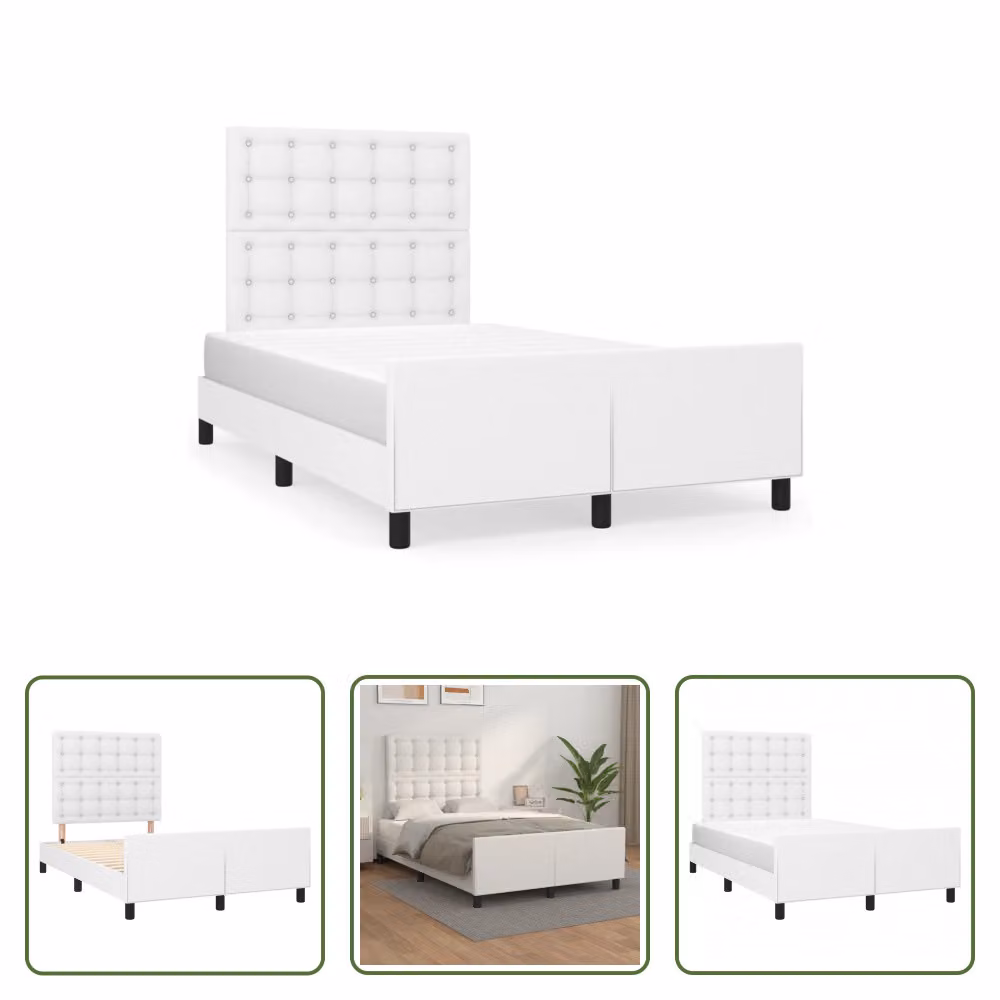 The Living Store Giroletto con testiera bianco 120x190 cm in ecopelle