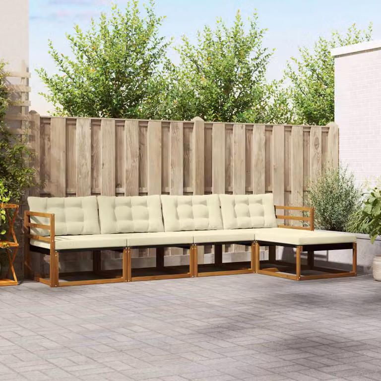 vidaXL Set di divani da esterno a L in legno di acacia con cuscini, beige e marrone