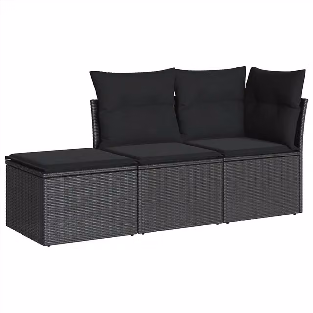Set Divani da Giardino 3 pz | Set Salotto da Giardino con Cuscini in Polyrattan Nero