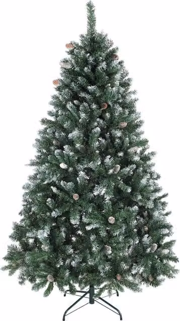 Albero di Natale innevato HOMCOM con pigne e base in metallo pieghevole, Altezza: 180 cm, Verde