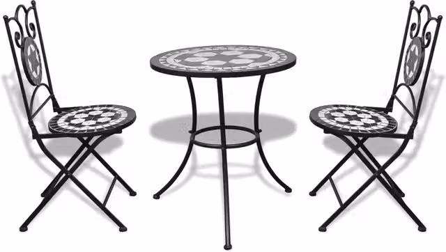 Set da Bistrot vidaXL in 3 Pezzi con Piastrelle di Ceramica Nero e Bianco
