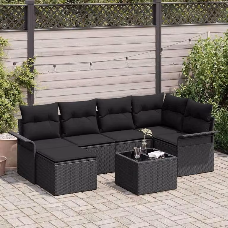 Maison Exclusive - Set Divano da Giardino con cuscino 7 pcs Nero polyrattan