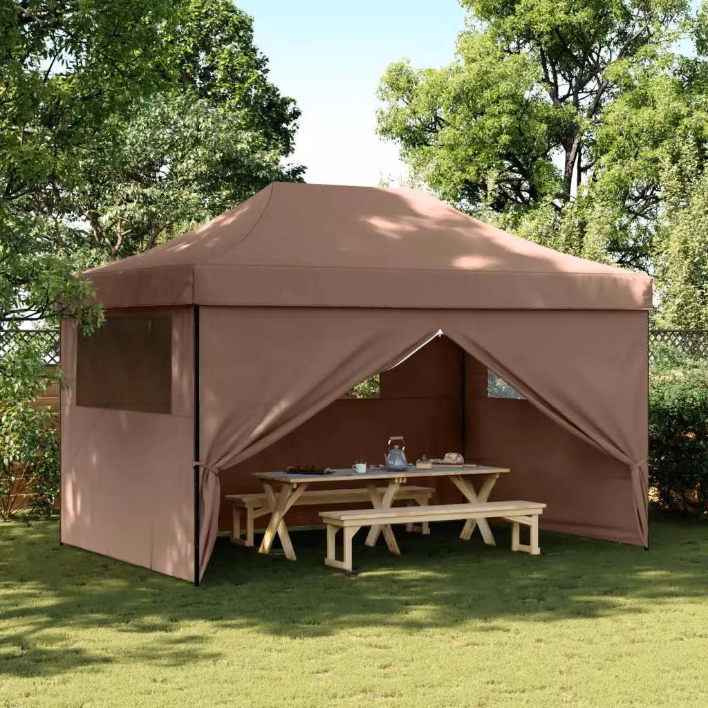 Tendone per feste pieghevole pop-up con 4 pareti vidaXL colore marrone e nero L/P/H: 440 x 315 x 292 cm