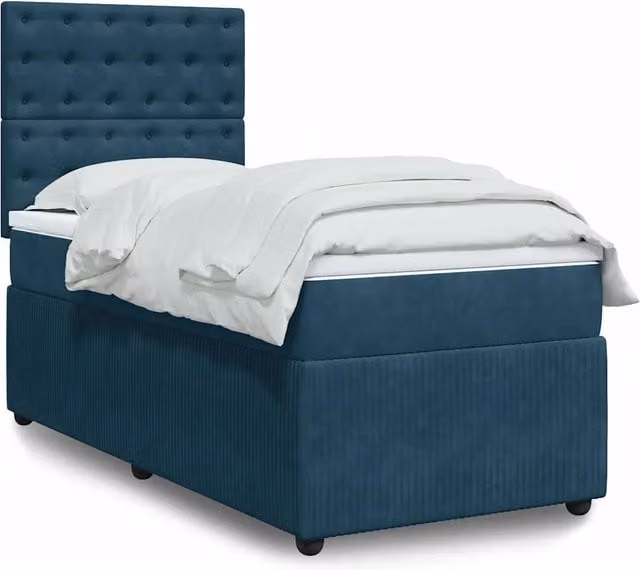 Letto Ibrido vidaXL con Materasso a Molle Insacchettate in Velluto Blu e Bianco L/P/H: 90 x 190 x 150,5 cm