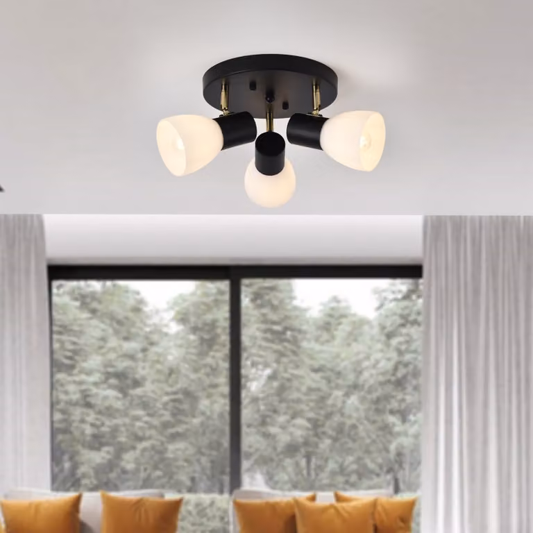 Plafoniera 'Abbey' 3 x E14 metallo vetro nero / bianco
