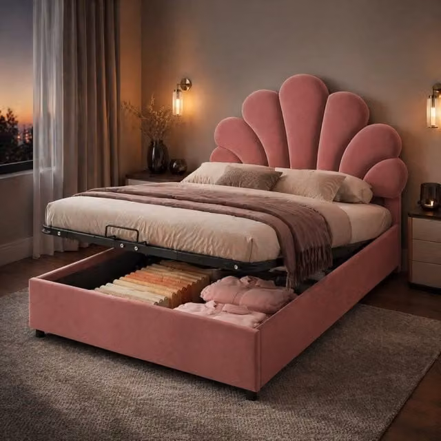 Letto imbottito 90 x 200 cm rosa in velluto con contenitore idraulico, senza materasso