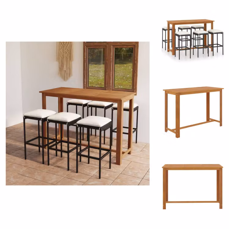 vidaXL Set bar da giardino 7 pezzi con cuscini nero - Set di mobili da giardino