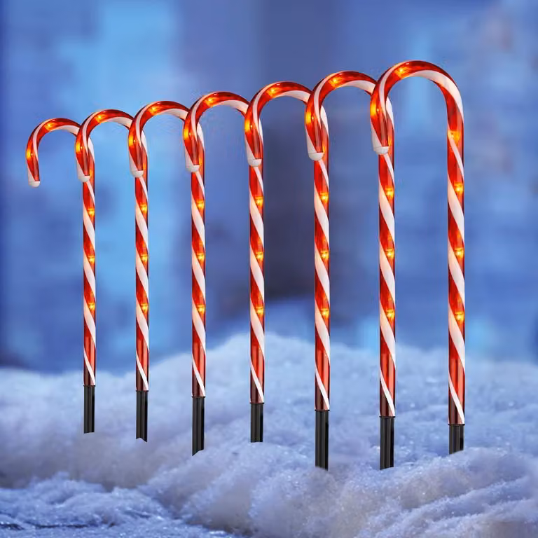 Catena luminosa a LED a forma di bastoncini di zucchero, 8 pezzi, 64 LED bianco caldo, lunghezza 4 metri