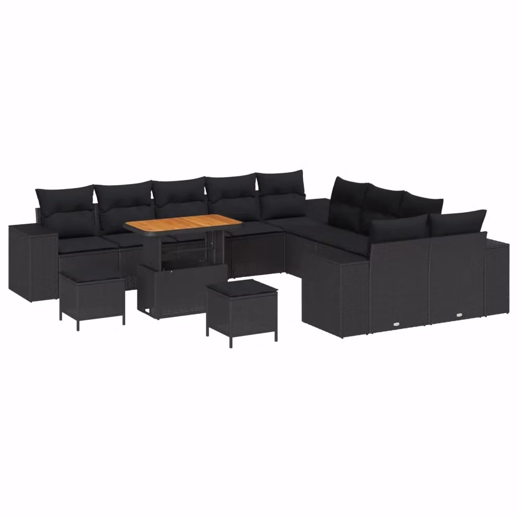 Set Divano da Giardino vidaXL 13 pz in Polyrattan e Legno di Acacia Nero – 2