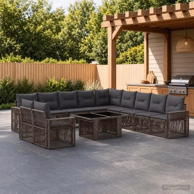 Set Divano da Giardino vidaXL 12 Pezzi in Polyrattan Grigio e Antracite con Tavolino e Cuscini – 1