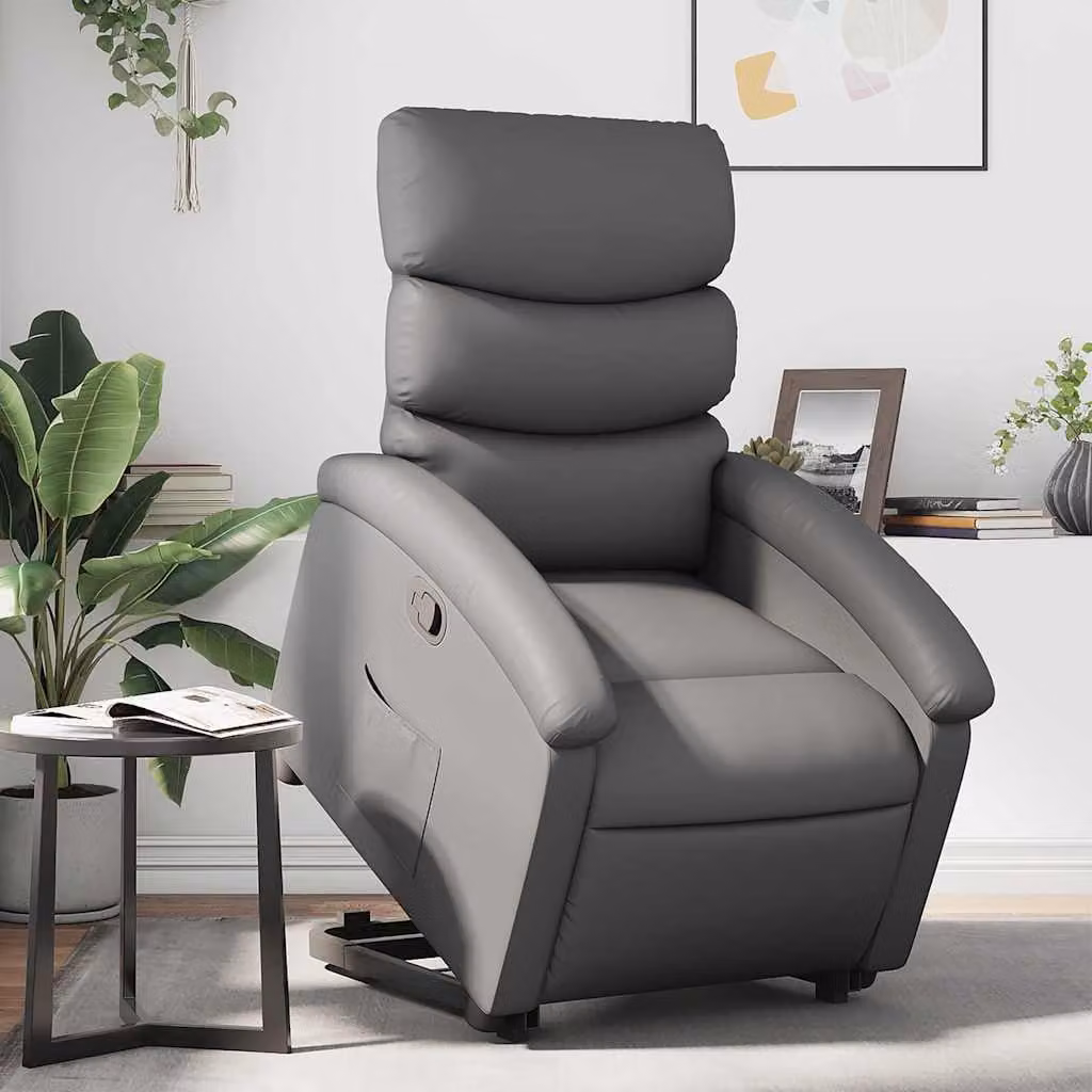 Poltrona Alzapersona Reclinabile vidaXL Grigia in Similpelle con Assistenza Elettrica per Senior – 1