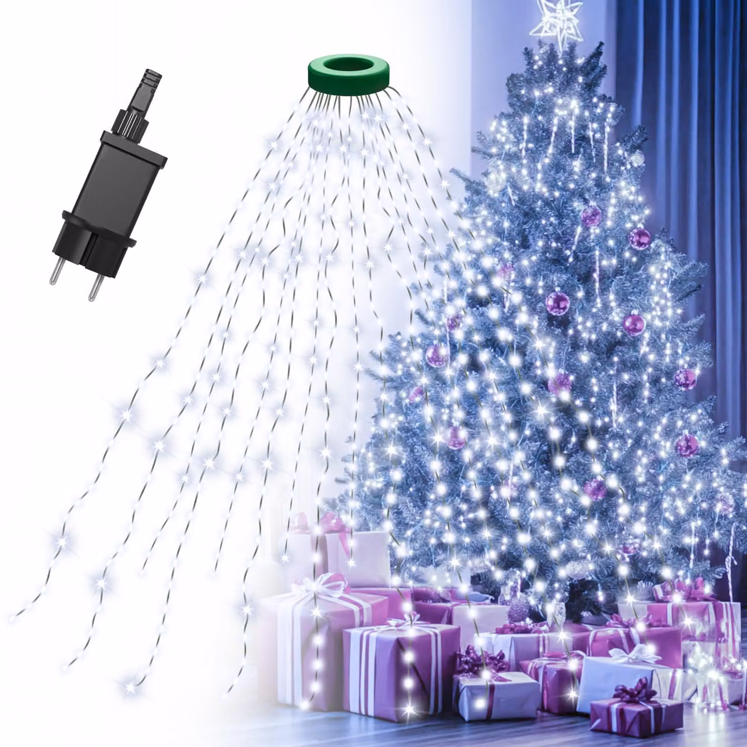 Catena luminosa per albero di Natale, luce bianca fredda, 16 luci, cavo di 3 metri