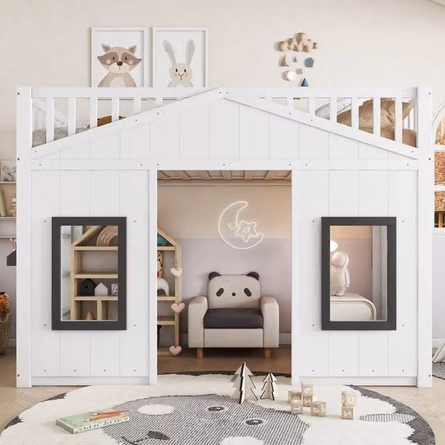 letto a castello legno massello+mdf bianco 90x200 cm
