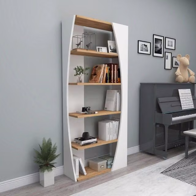Libreria DMORA con 4 Ripiani, Moderna e in Legno, Disponibile in Bianco o Marrone, L: 64 cm, P: 24 cm, H: 150 cm