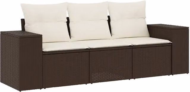 Set Divano da Giardino 3 pz | Set Salotto da Giardino con Cuscini Marrone in Polyrattan