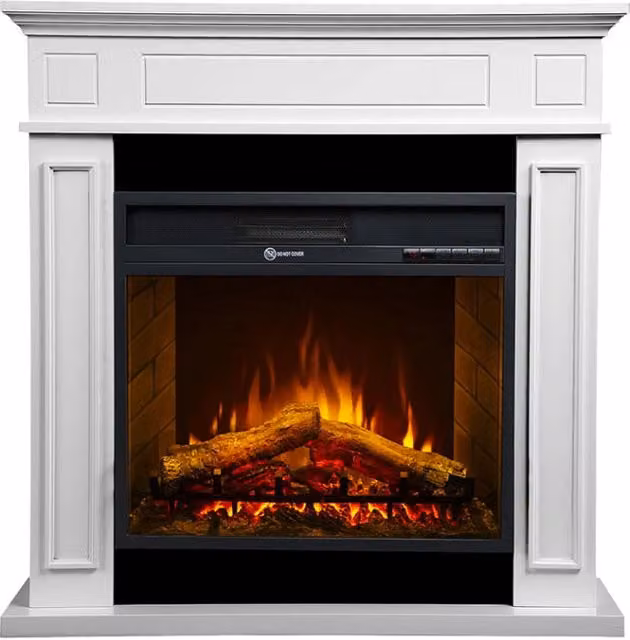 Camino elettrico caminetto da terra JEFFERSON in legno Bianco L 89,5 x H90,5 x P28