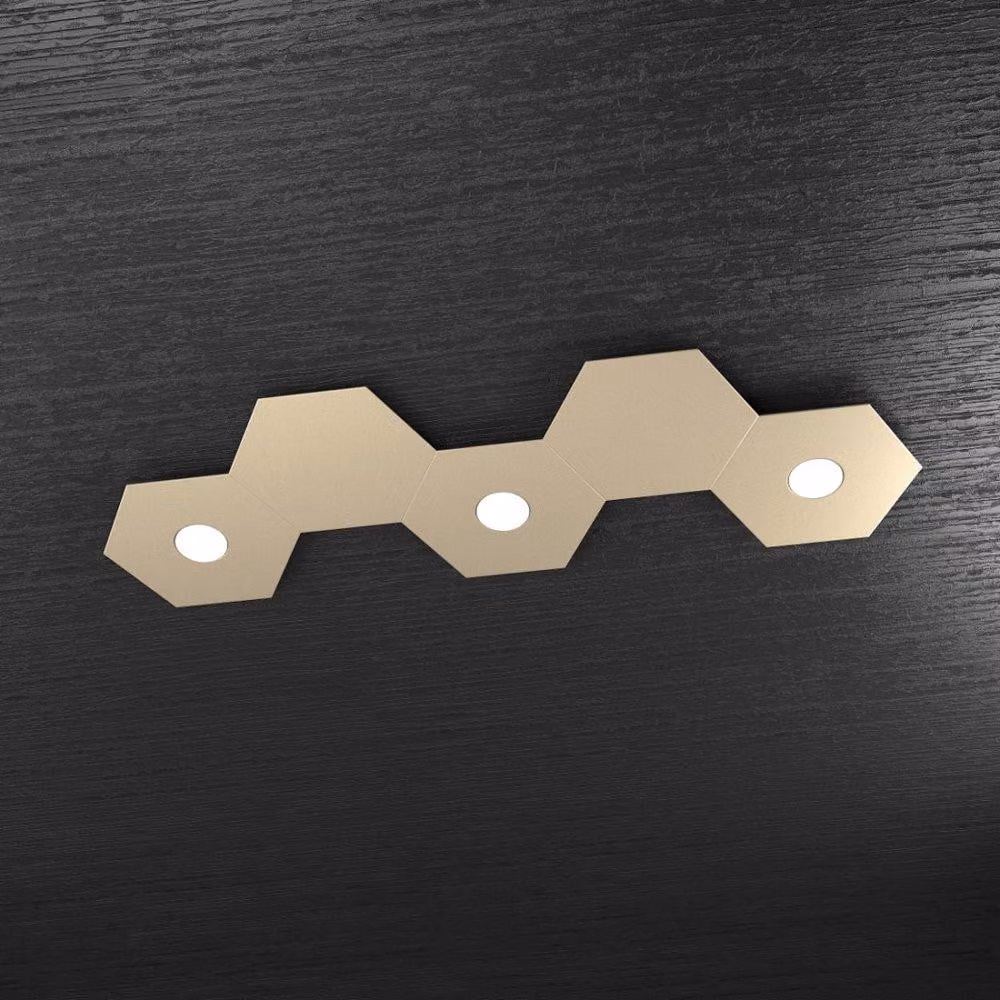 Plafoniera Moderna 5 Moduli Hexagon Metallo Sabbia 3 Luci Led 12X3W