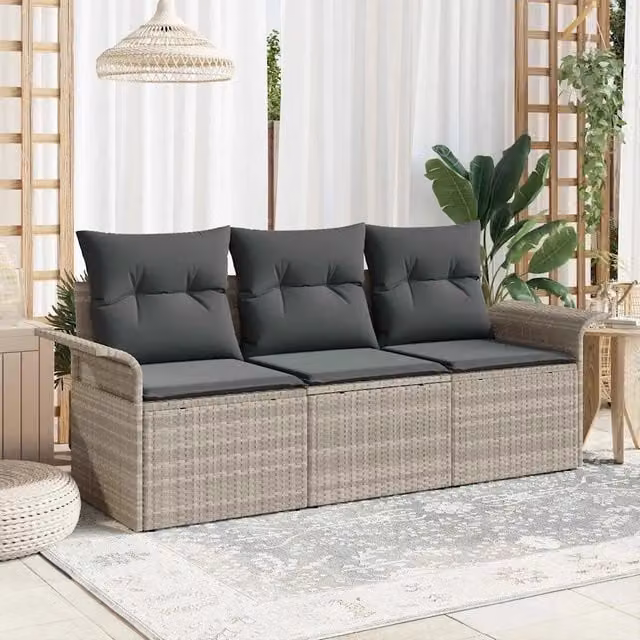 Set Divano da Giardino 3 pz Grigio chiaro Poly Rattan 3353891