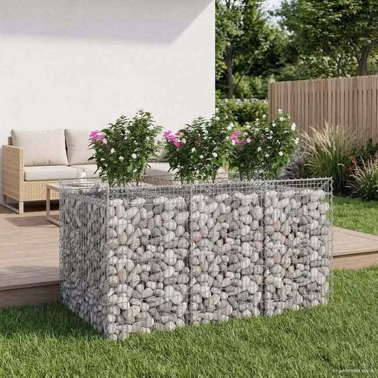 Set di 2 letti rialzati in gabbione vidaXL in acciaio zincato, colore argento/grigio, L 150 cm x P 100 cm x H 100 cm