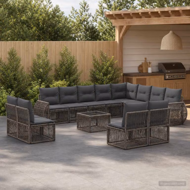 Set Divano da Giardino vidaXL 13 pz a forma di U in Polyrattan Grigio e Antracite con Tavolino e Cuscini Imbottiti