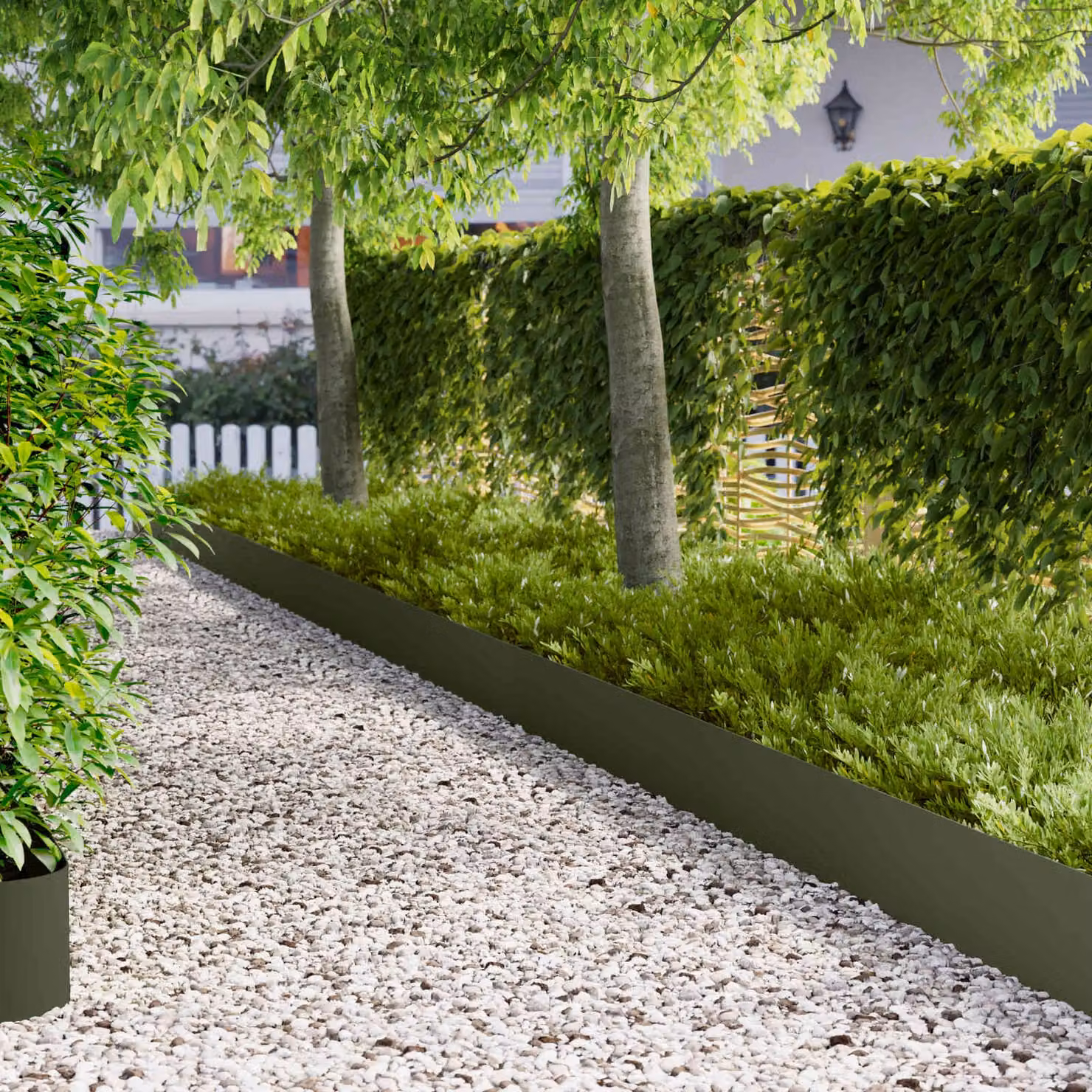 Set di 20 bordure per prato vidaXL in acciaio colore verde oliva, 100 x 18 cm