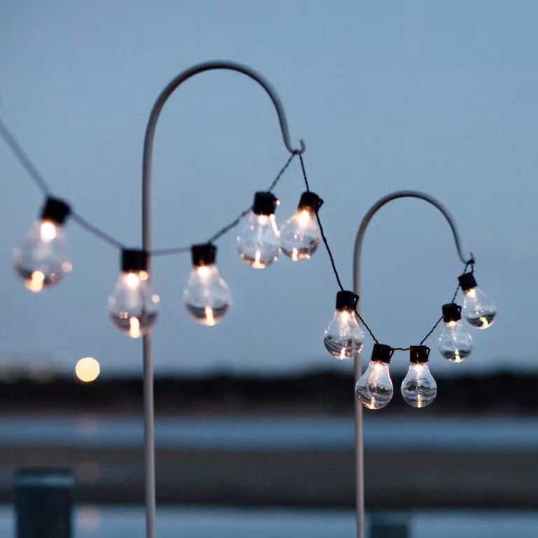 Catena luminosa a LED, 20 luci, luce bianca calda, alimentazione solare, lunghezza 4,75 metri, grado di protezione IP44