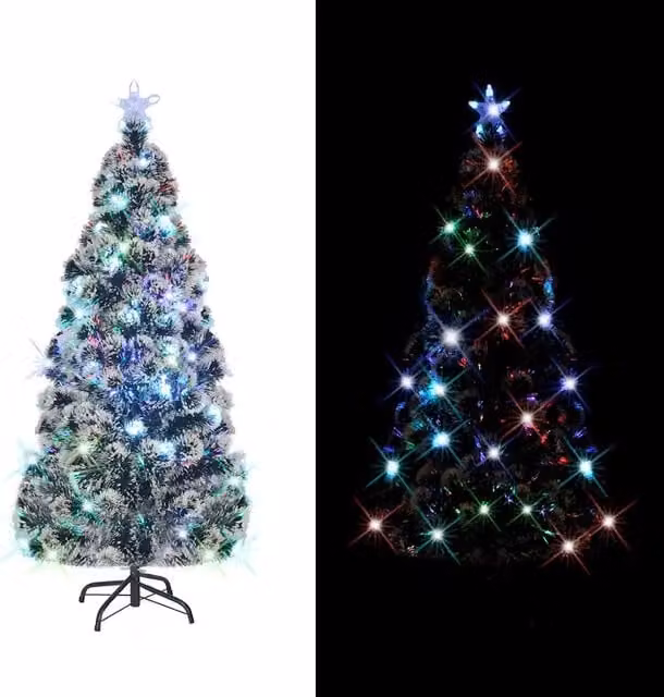Albero di Natale in Fibra Ottica Preilluminato con LED Multicolore e Supporto in Metallo, Altezza: 210 cm