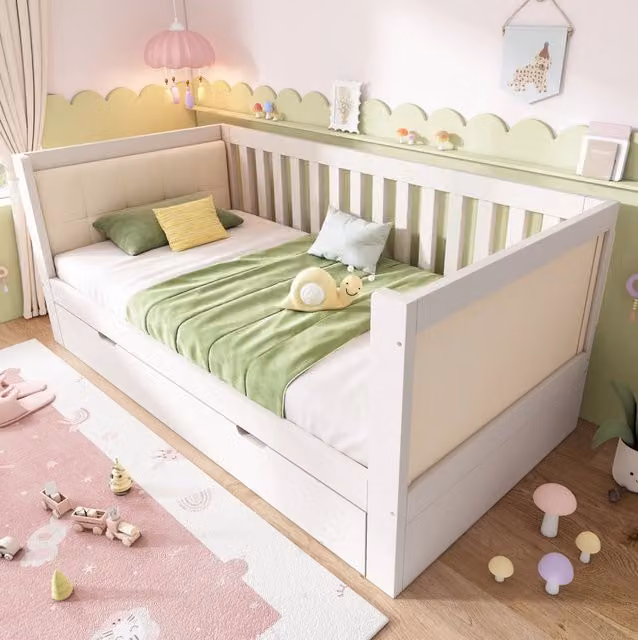 Letto da giorno con letto estraibile 90x190 cm in legno di pino e compensato; bianco