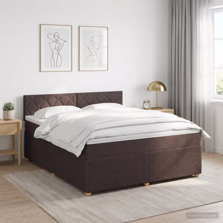 Letto box spring con materasso a molle insacchettate vidaXL, Marrone e Bianco, L: 180 cm, P: 200 cm, H: 100,5 cm