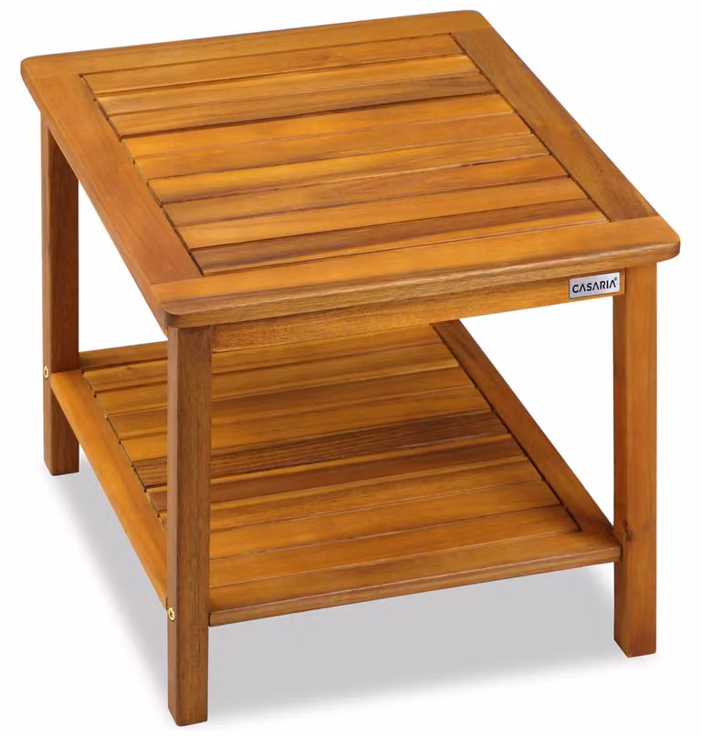 Tavolino d'appoggio - Legno di acacia - 45 x 45 x 45 cm - Due ripiani - Tavolino da balcone e giardino