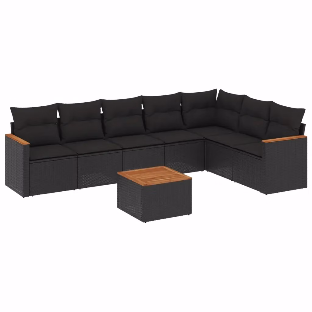 vidaXL Set Divani da Giardino a L con Cuscini 8 pz Nero in Polyrattan e Acciaio – 2