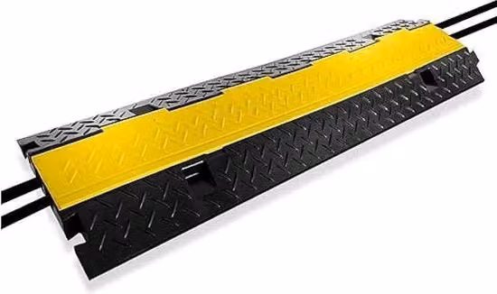 Rampa di Protezione Cavi a Canale Duplo con Coperchio Apribile, Resistente fino a 20.000 kg, Colore Nero e Giallo, L 245 cm x L 100 cm x H 4 cm