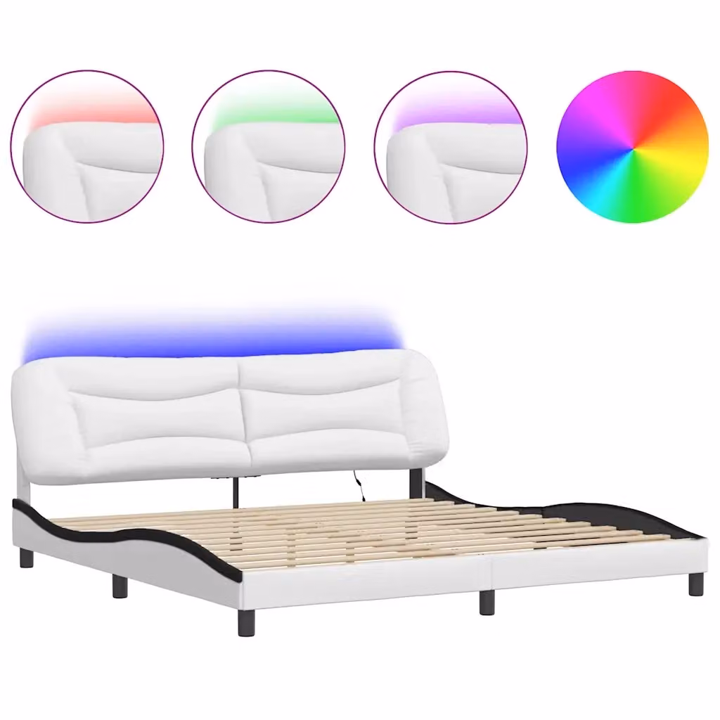 Letto con illuminazione LED e porta di ricarica USB vidaXL Hvar Bianco e Nero L: 200 cm, P: 200 cm, H: 205 cm – 2