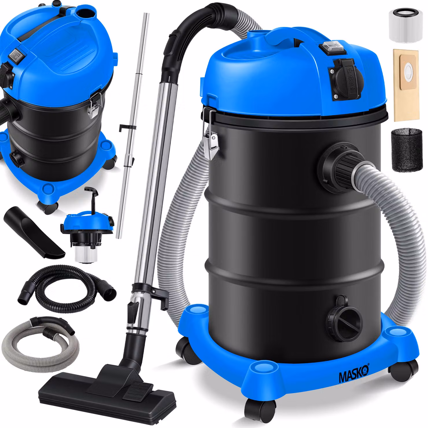 Aspirapolvere industriale MASKO® 6in1, aspiraliquidi e aspiratutto, aspirapolvere per ceneri, 2300W, con e senza sacco