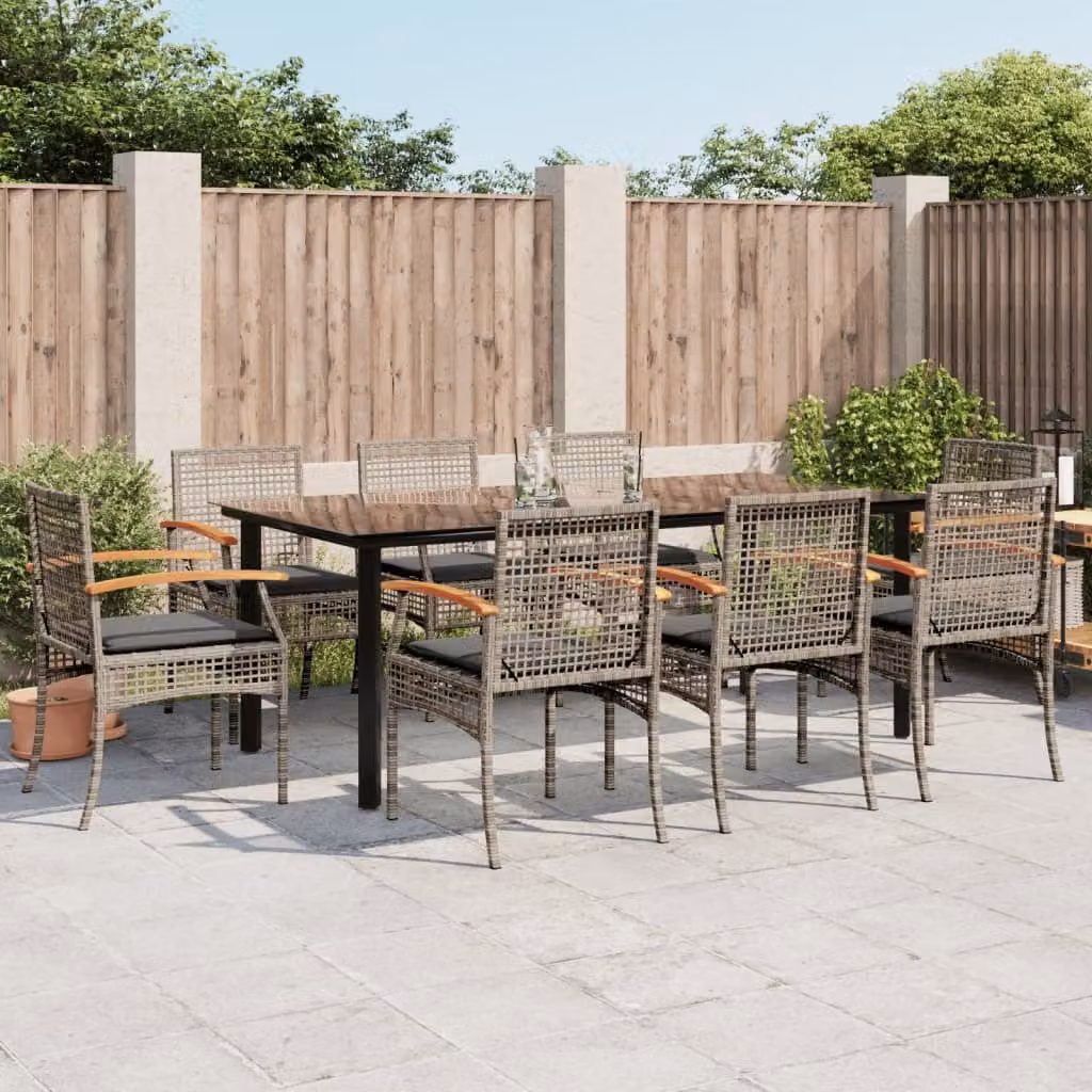 Maison Exclusive - Set da Pranzo da Giardino 9 pz con Cuscini in Polyrattan Grigio