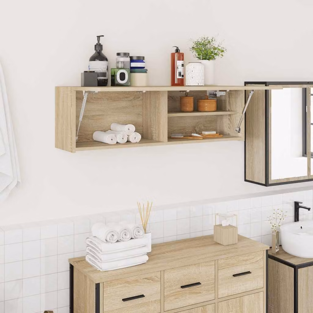 Mobile da bagno sospeso vidaXL in legno Rovere Sonoma, L: 100 cm, P: 25 cm, H: 30 cm