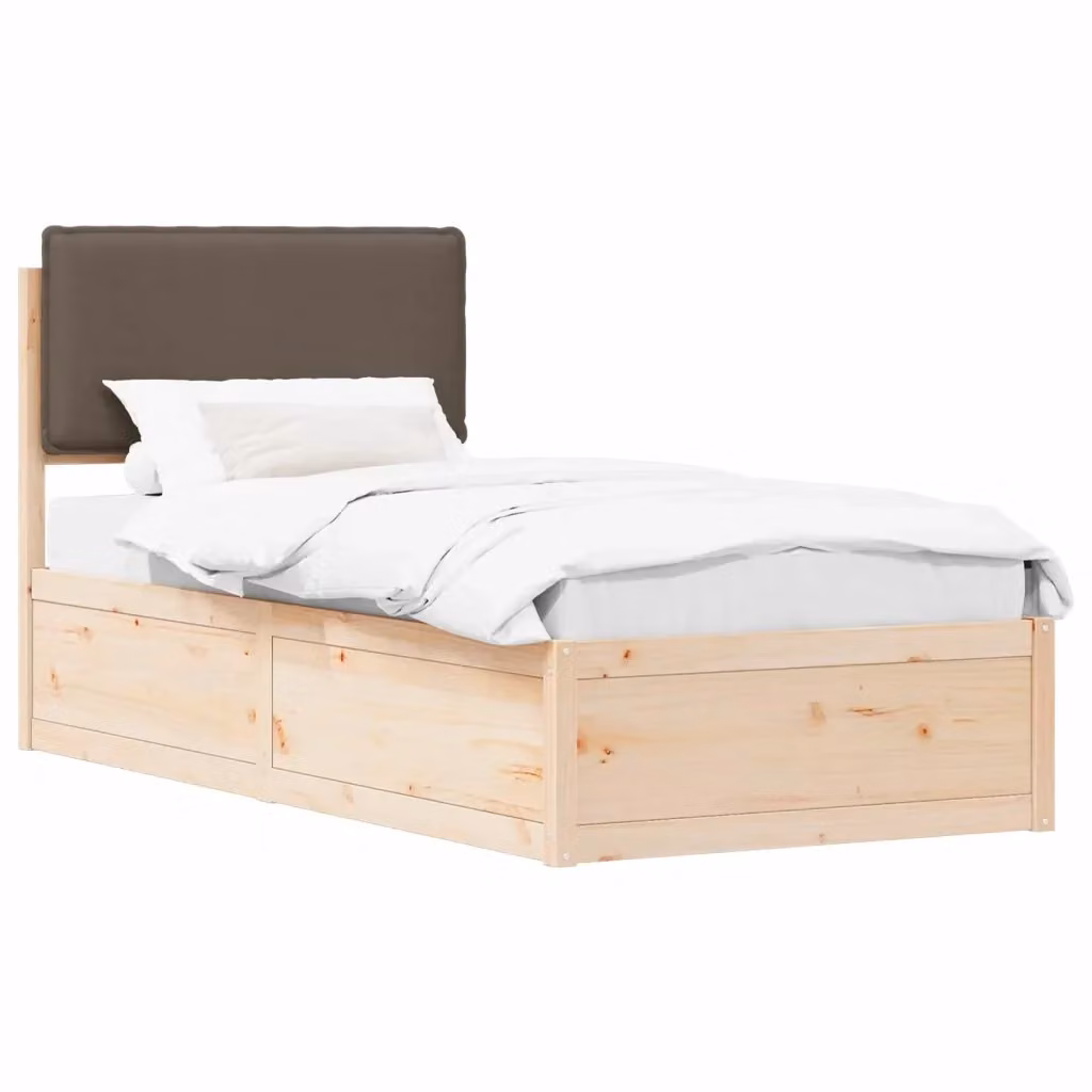 Letto con Testiera Rivestita in Tessuto e Pino Massello vidaXL, Colore Beige o Grigio, L/P/H: 90 x 190 cm – 2
