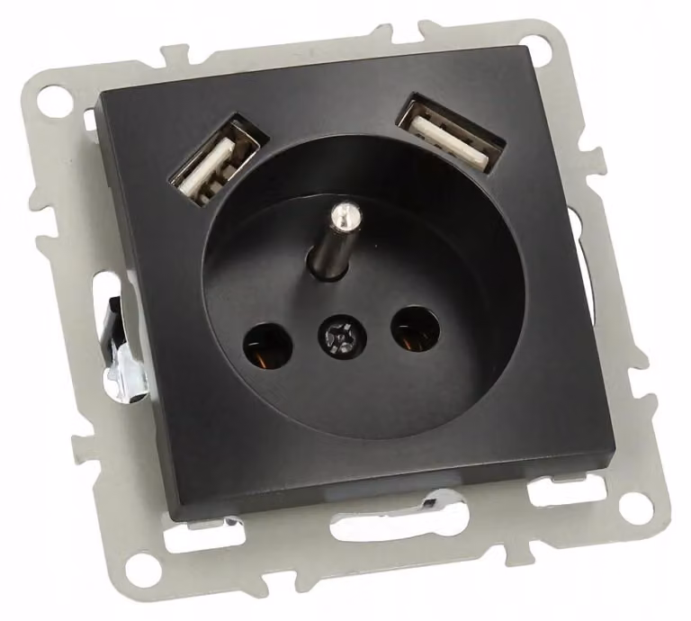 Presa a muro nera Adelid Quadra con USB, da incasso, 16A