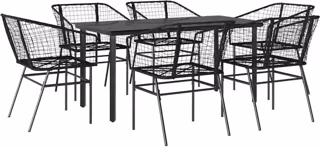 Set Pranzo da Giardino 7 pz | Set Salotto da Giardino Nero Polyrattan Vetro