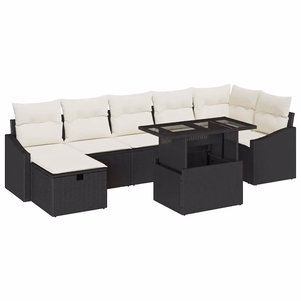 Set Divano da Giardino Moderno vidaXL 8 Pezzi Nero con Cuscini e Tavolino da Caffè in Polyrattan e Acciaio – 2