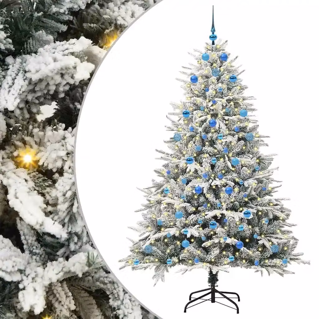 Albero di Natale artificiale moderno vidaXL verde con luci LED bianco caldo e set di palline in PVC e metallo – 2