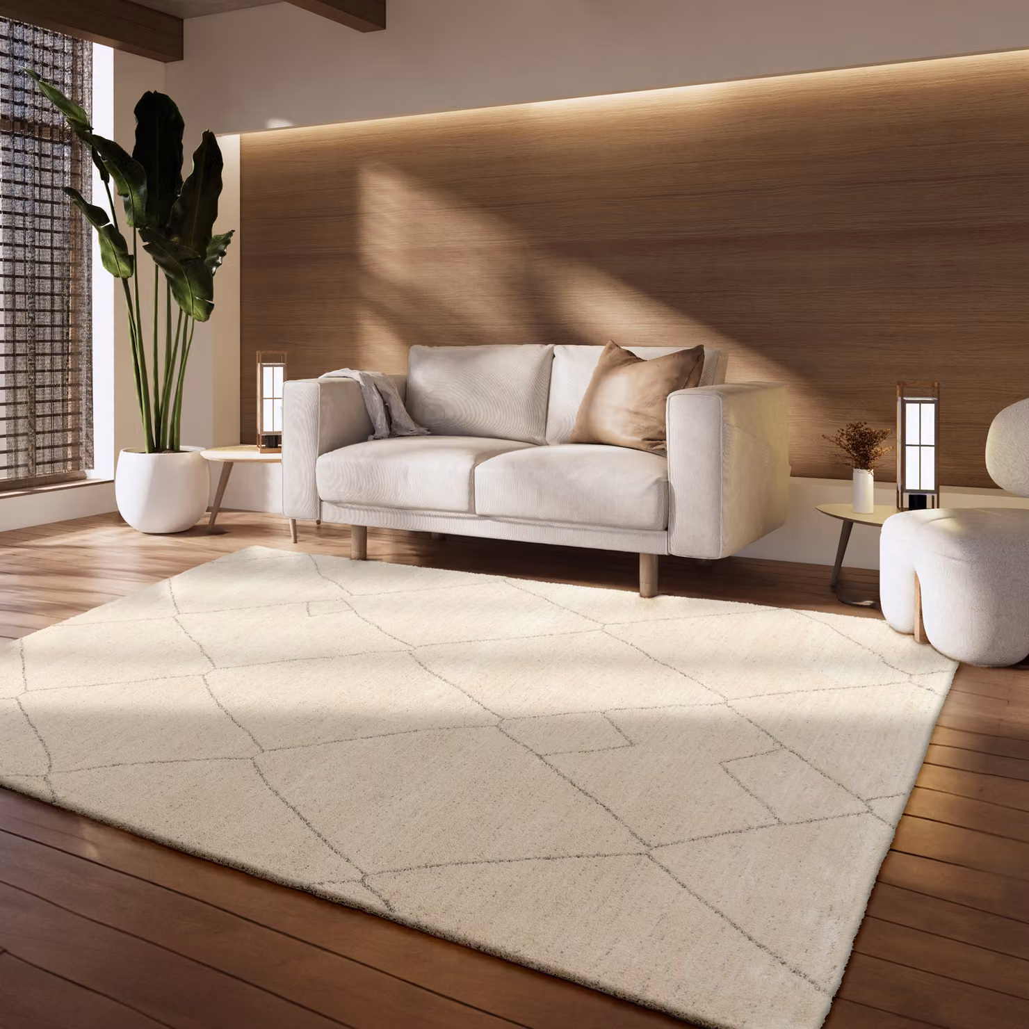 Tappeto moderno Heal beige in stile scandinavo con effetto alto-basso L: 150 cm, P: 80 cm – 2