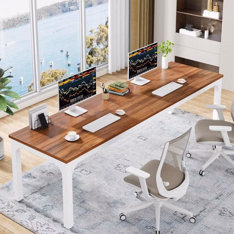 Scrivania/Tavolo per computer, dimensioni 200 x 70 x 75 cm, tavolo lungo a due postazioni per 2 persone, in legno di noce