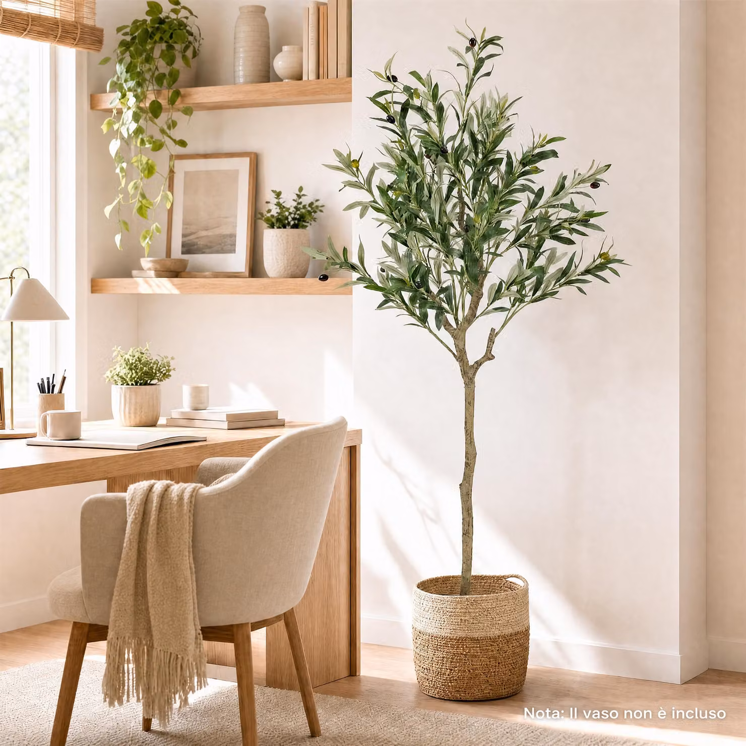 Costway Albero di ulivo artificiale da interno con vaso zavorrato, Pianta finta di oliva con olive realistiche foglie in seta e tronco naturale in pe 15 x 13