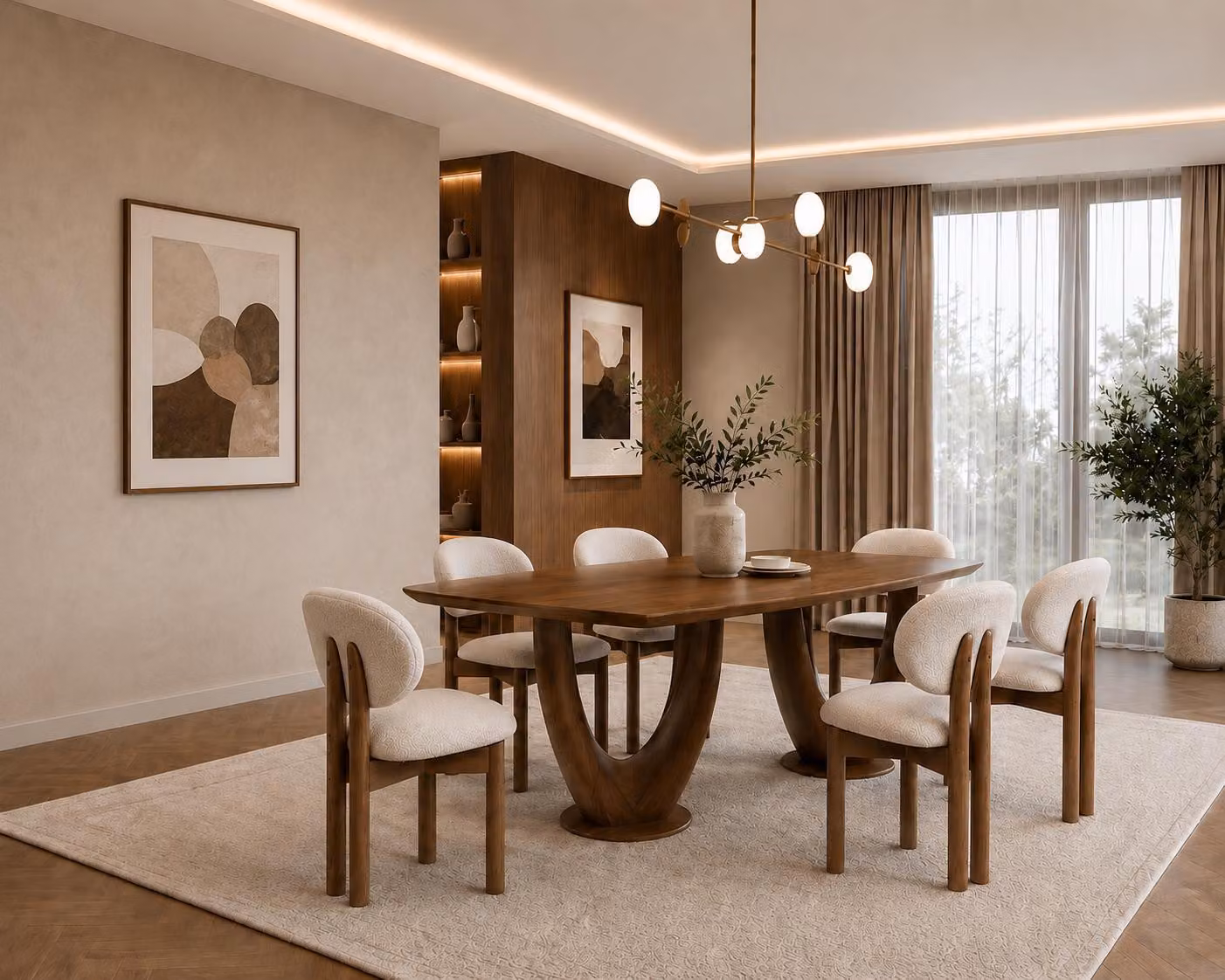 Set per la sala da pranzo, composto da un tavolo da pranzo e 6 eleganti sedie